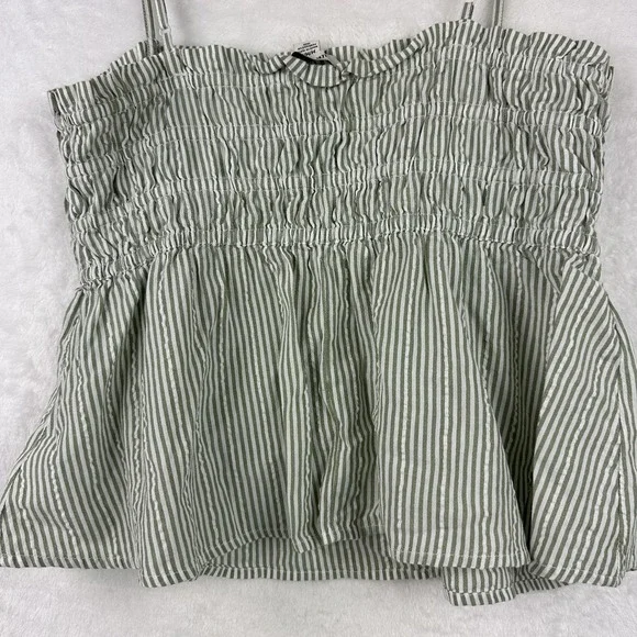 American Eagle Top Womens Medium Green Seersucker Halter Sleeveless Top Smocked - Picture 9 of 10